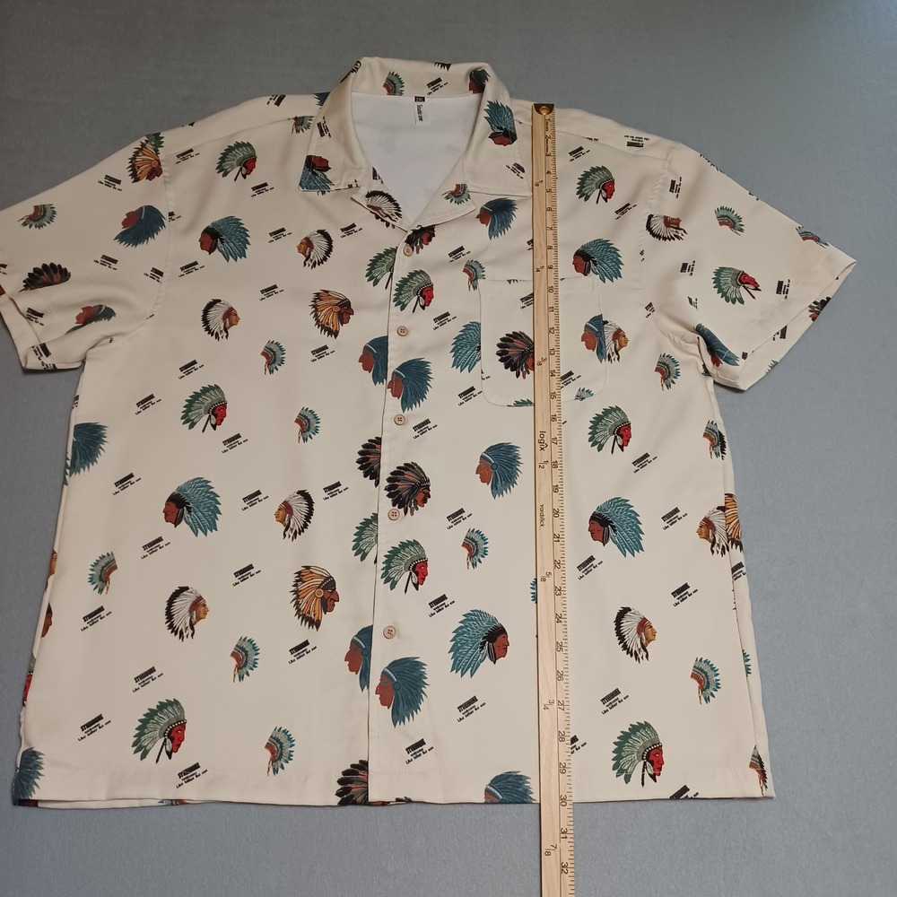 Studio One Mens 2XL Short Sleeve‎ Button Up Shirt Headdress Print Cream Graphic - Picture 5 of 11
